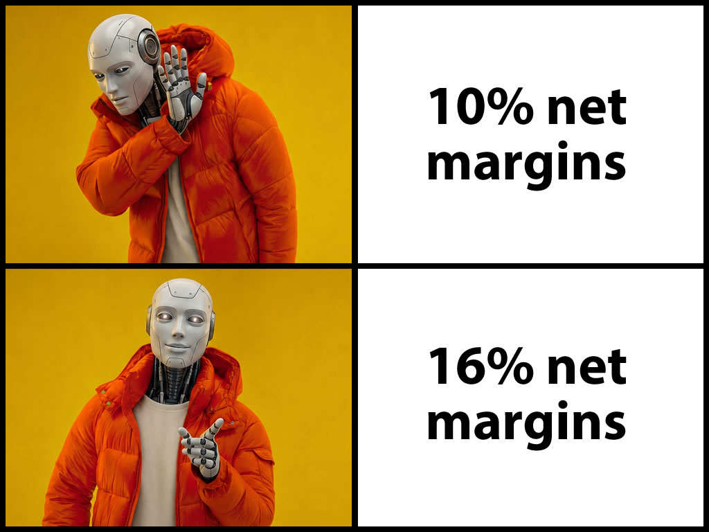 Drake meme — 10% margins dismissed, 16% margins approved